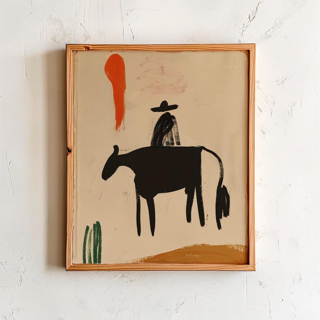 Abstract Cowboy on Horse Wall Art – Minimal Western Desert Print ...