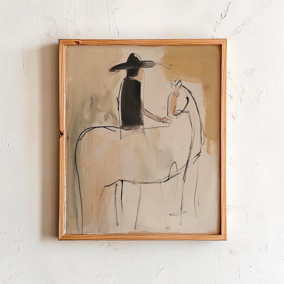 Minimalist Cowboy Horse Art Print: Abstract Western Decor (Digital Download)