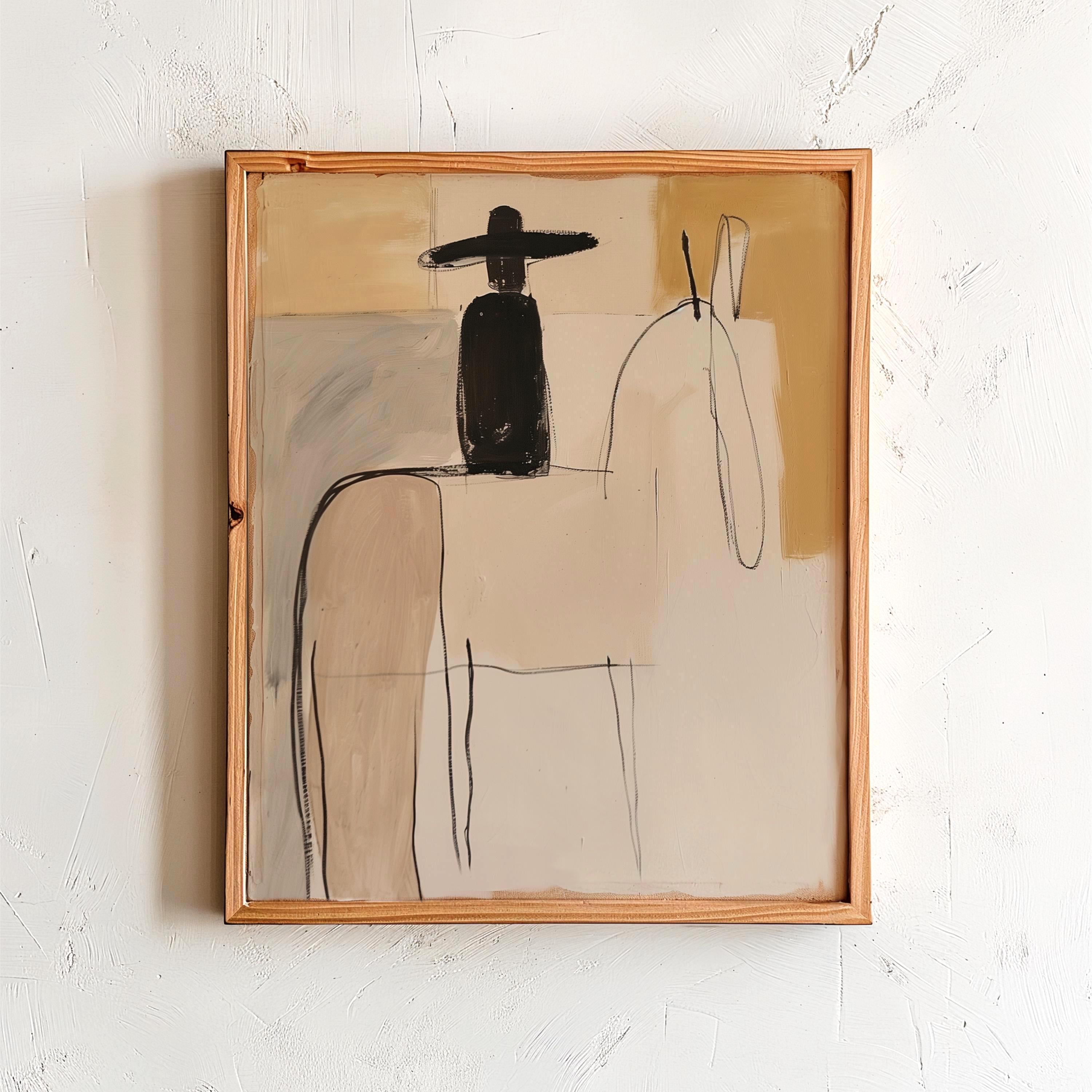 Minimalist Cowboy Wall Art Print – Abstract Horseback Rider Digital Download – Western Neutral Decor - Modern Horse Art