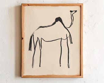 Minimalist Camel Line Art Print: Boho Desert Animal Drawing (Digital Download)
