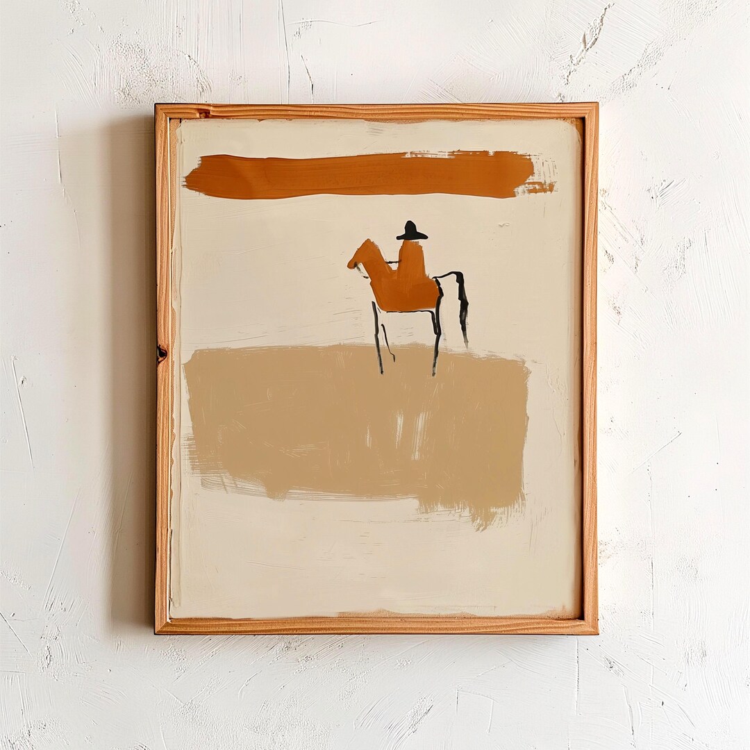 Western Cowboy Wall Art – Minimal Horse Painting – Neutral Rustic Decor ...