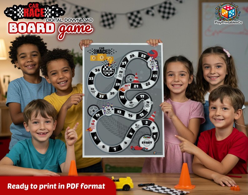 Printable Car Race Board Game: Kids Educational Activity (digital ...