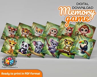 Jungle Animal Memory Game: afdrukbaar matching-spel voor peuters (pdf-download)