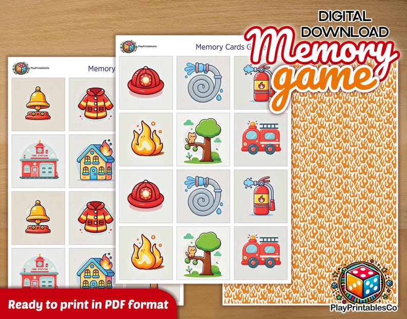 Firefighter Memory Matching Game: Printable Learning Cards (PDF ...