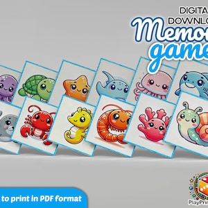 Jogo da memória de animais marinhos para crianças – Cartões de correspondência do oceano para impressão, atividade de aprendizagem pré-escolar, jogo Montessori, download em PDF