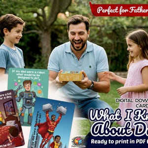 Kaartspel vaderdag vader: afdrukbare 'Wat ik weet over papa'-activiteit voor kinderen, leuk familiecadeau, digitale pdf-download