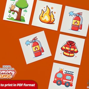 Firefighter Memory Game for Kids - Printable Matching Cards - Fireman Theme - PDF Digital Download - Preschool Learning