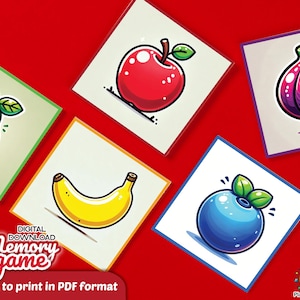 Jogo de memória de correspondência de frutas para crianças - PDF para impressão, atividade para crianças pequenas, jogo para pré-escola, jogo de aprendizagem inspirado em Montessori, download digital