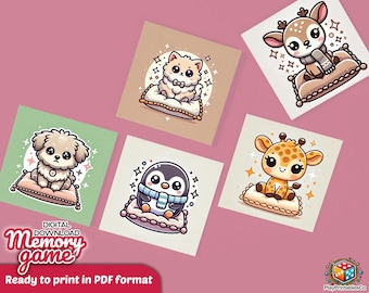 Afdrukbaar memory-matchingspel – schattige kawaiidieren (digitale download pdf)
