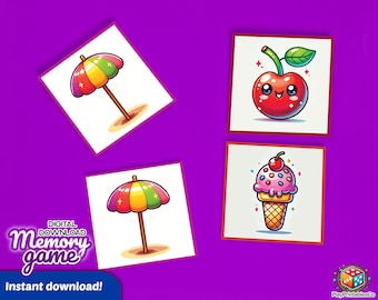 Summer Memory Matching Game: Beach Theme Printable Activity (PDF)