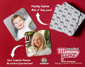 Juego de memoria fotográfica personalizado: Tarjetas familiares a juego (Descarga digital en PDF)