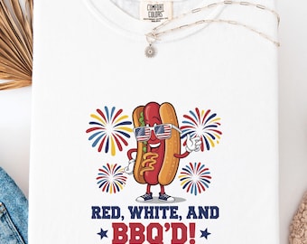 Red White and BBQ’d Shirt, Funny 4th of July Comfort Colors Tee, Hot Dog Fireworks Cookout T-Shirt, USA Independence Day Shirt