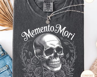 Gothic Skull & Roses Halloween Shirt: Dark Academia Memento Mori Tee - Comfort Colors