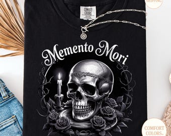 Memento Mori Skull Shirt: Gothic Roses Graphic Tee -Comfort Colors