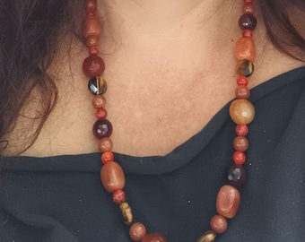 Tigers Eye Agate Carnelian Necklace, Orange Autumnal Jewelry