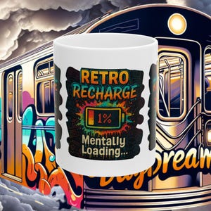 Retro Recharge Ceramic Coffee Mug: Colorful Mental Health Gift