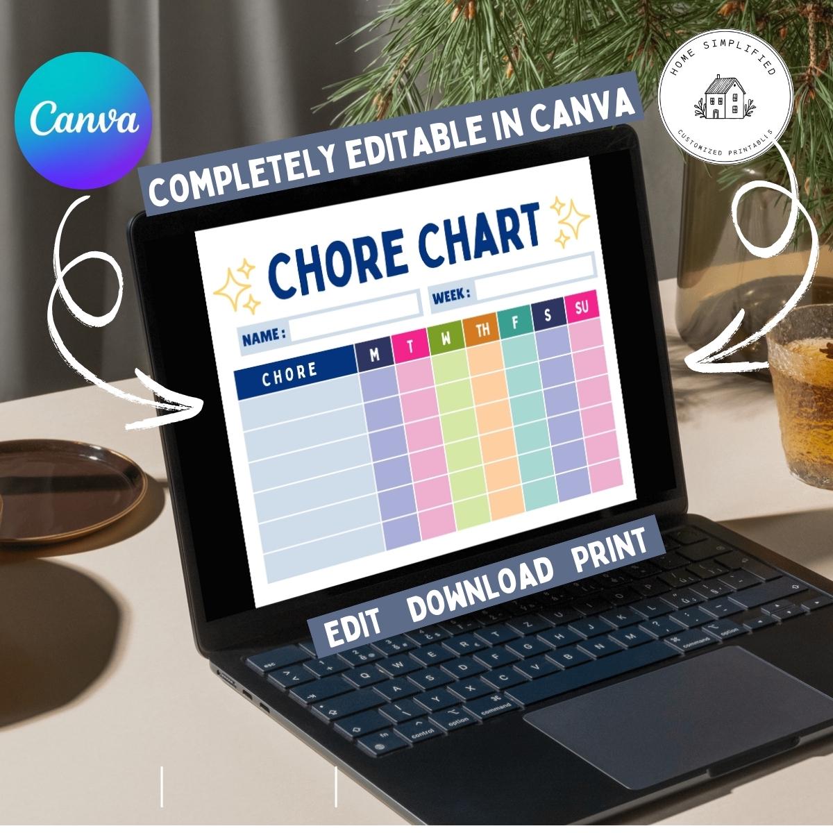 Weekly Chore Chart for Kids, Printable and Editable (PDF & Canva ...