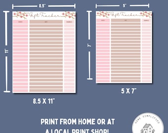 Cherry Blossom Gift Tracker Printable; Baby Shower or Birthday Party Gift Log; 5x7 and 8.5x11 PDF Instant Download; Thank You Note Tracker