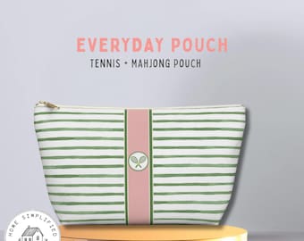 Tennis Cosmetic Bag, Mahjong Tile Pouch Large, Preppy Striped Makeup Bag, Tennis Gift for Her, Travel Zipper Pouch, Court Essentials Bag
