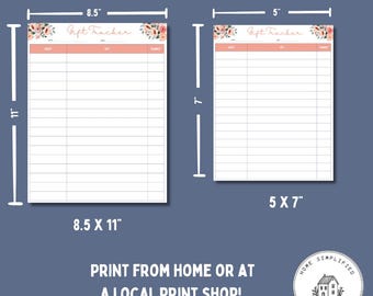 Floral Gift Tracker Printable; Baby Shower or Birthday Gift Log PDF; 5x7 & 8.5x11; Garden Party Theme; Home Simplified; Thank You Tracker