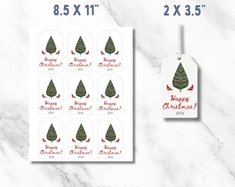 Vintage Christmas gift Tags; Printable Goody Bag Tags; Retro Tree Favor Tags; Holiday Party Tags; 2x3.5" on a 8.5x11 sheet; Instant Download