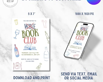 Funny Book Club Invitation; Editable Canva Template; Book Club Invite 5 x 7 + Phone Size; Printable Digital Party Invitation