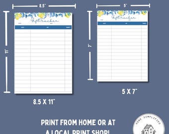 Lemon and Blue Baby Shower or Birthday Gift Tracker; Printable 5x7 and 8.5x11 PDF; Party Gift Log for Shower or Birthday Gifts