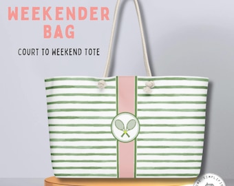 Tennis Weekender Bag, Preppy Striped Travel Tote, Mahjong Bag Large, Court Essentials Tote, Tennis Gift for Her, Overnight Travel Bag
