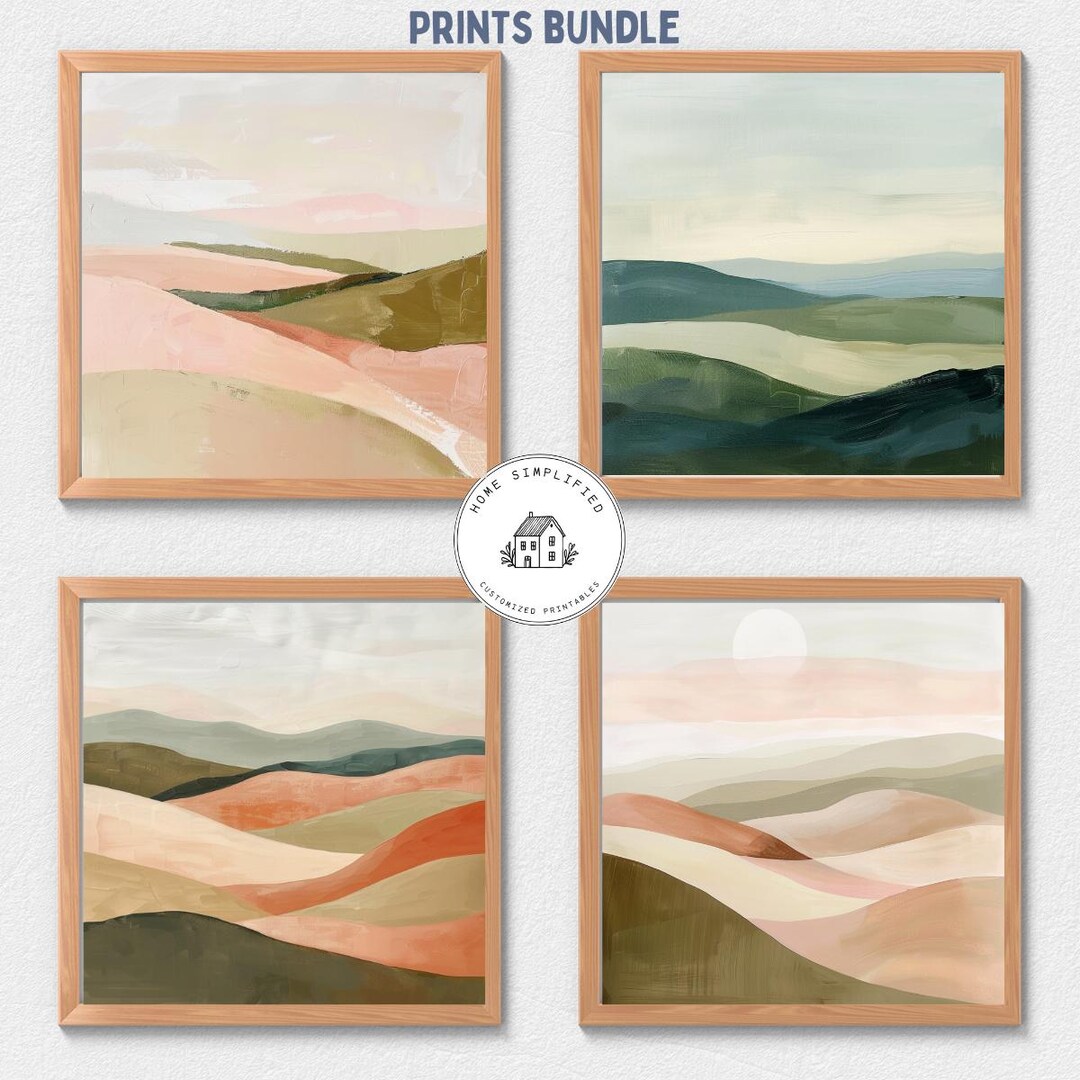 Abstract Landscape Printable Wall Art Bundle, Neutral Rolling Hills Art ...