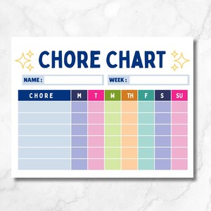 Weekly chore chart for kids, printable and editable (PDF & Canva); colorful family task tracker; digital download; 11x8.5 + 7x5