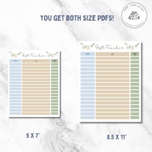 Clothesline Baby Shower Gift Tracker Printable; 5x7 & 8.5 x 11 PDF; baby gift log; Rustic Baby Shower; Thank you note checklist