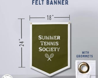 Summer Tennis Society Banner | Vintage Tennis Wall Decor | Tennis Club Flag | Country Club Decor | Tennis Gift | Tennis Room Sign