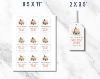 Build Baby's Library Favor tags; Printable Baby Shower or Sprinkle Gift Tags; Book Theme Baby Shower Tags; 2x3.5" Tags; Editable & Download