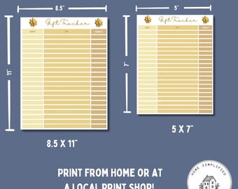 Gold Balloon Gift Tracker Printable -- Birthday or Party Gift Log PDF; 5x7 & 8.5x11 Sizes; Instant Download; Elegant Gold Party Theme
