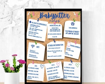 Babysitter Notes Printable and Editable Canva Template; 8.5 x 11 Child Info Sheet; Emergency Contacts & Routine Guide; Kid Information Form