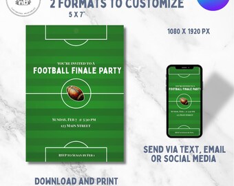 Football Finale Party Invitation Template, Big Game Watch Party Invite, Editable Canva Football Party, Championship Sunday Invite