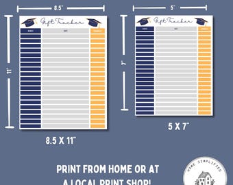 Graduation Party Gift Tracker Printable; 5x7 & 8.5x11 PDF; Grad Party Gift Log; Thank you tracker; Instant Download