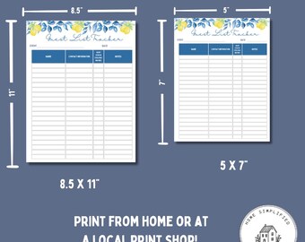 Tracciatore della lista degli invitati al Baby Shower al Limone; Foglio RSVP all'Eucalipto Blu; PDF stampabile 5x7 e 8,5x11; Genere neutro; Tracciatore RSVP per la festa