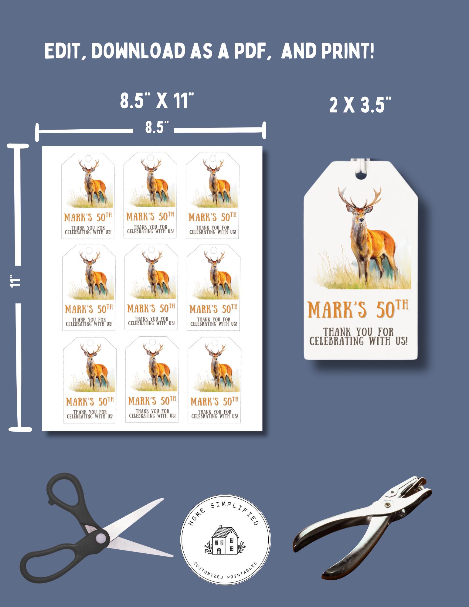 Stag Tag Pattern Example Stag 50th Birthday Gift Tags Printable; Rustic Deer Favor Tag Template ...