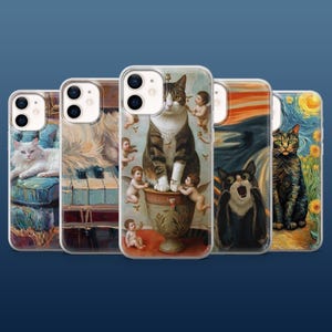 Famous Art Cat Phone Case Funny Painting Cover for iPhone 16Pro, 15, 14, 13, 12, Samsung S25, S24, S23, S22, A16, A55, A25, Pixel 9Pro, 8