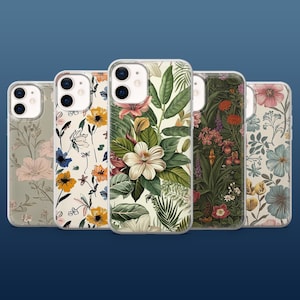 Botanical Phone Case Simple Flower Floral Cover for iPhone 16Pro, 15, 14, 13, 12, Samsung S25, S24, S23, S22, A16, A55, A25, Pixel 9Pro, 8