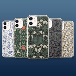 Funda de teléfono William Morris con diseño artístico natural para iPhone 16Pro, 15, 14, 13, 12, Samsung S25, S24, S23, S22, A16, A55, A25, Pixel 9Pro, 8