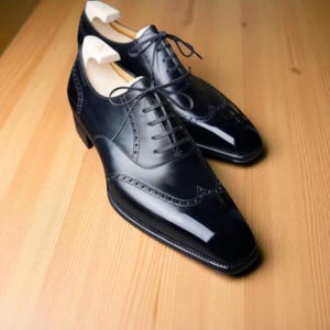 New Classic, Hand Made Men&#39;s Stylish Black Genuine Leather Lace Up Wingtip Men&#39;s Formal Oxford Brogue Wedding Dress Party Shoes