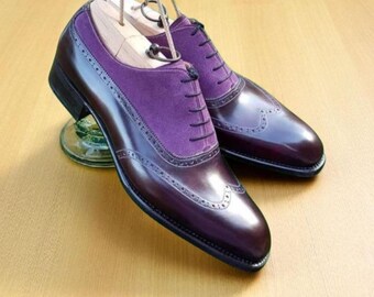 Bespoke Handmade Two-Tone Leather Oxford Brogue Shoes: Men's Formal Dress Shoes