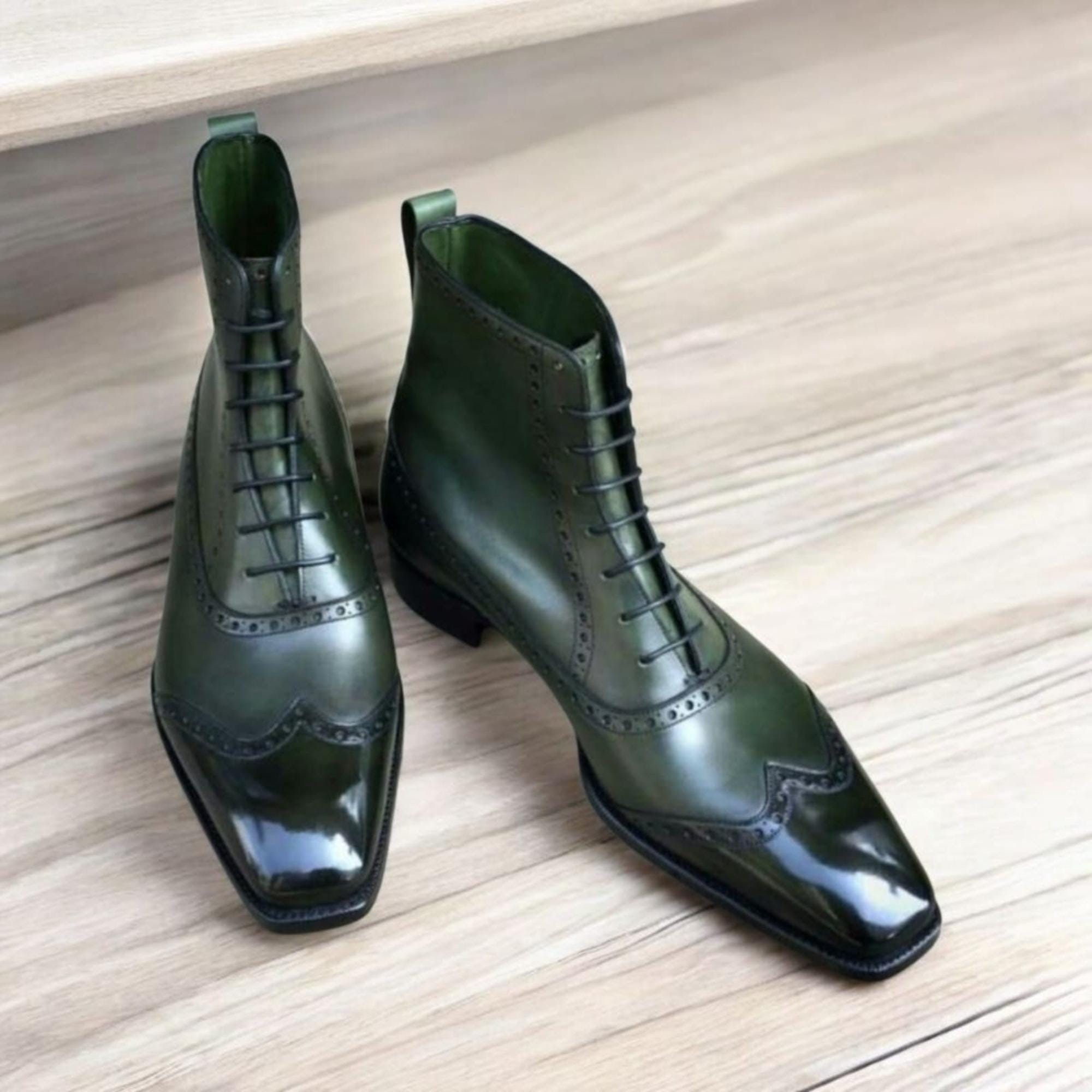 dark green dress boots Handmade Shaded Leather Chelsea Boots: Men's Wing Tip Oxford Brogue Azazie Midi Dresses Sheath Stpattysdaysale Ankle boots day wear Color:Pastel pink