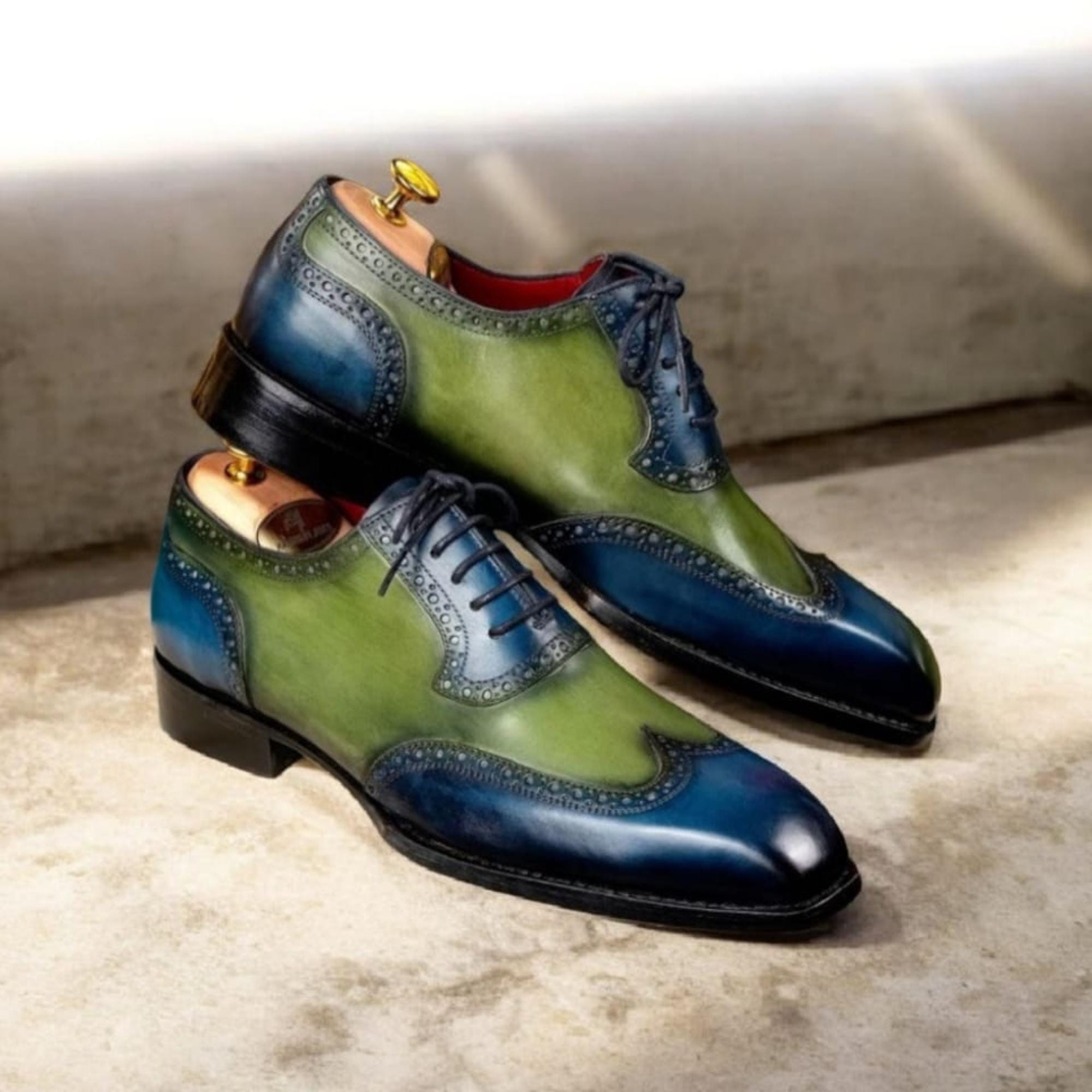 slim fit dress slacks Shop Green Leather Whole Cut Oxford Dress Shoes main image 0