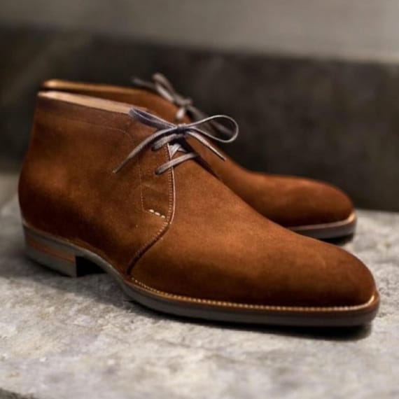 Handmade Brown Suede Leather Chukka Boots: Men display picture 1