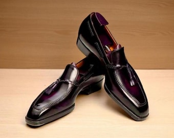 Handmade Purple Shaded Leather Penny Loafers: Men's Formal Dress Shoes