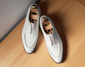 Handmade White Real Leather Oxford Derby: Men's Formal Dress Party Wear Wedding Shoes