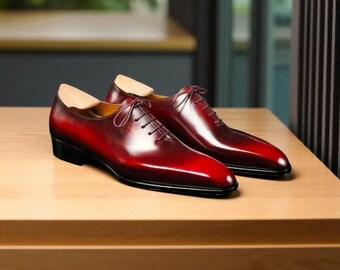 Red Wing Tassel Wingtip Loafers Men 8 Burgundy Leather Dress Shoes Dark Academia Handmade Red Wing Tip Leather Brogue Tassel Loafers for Men  main image 2